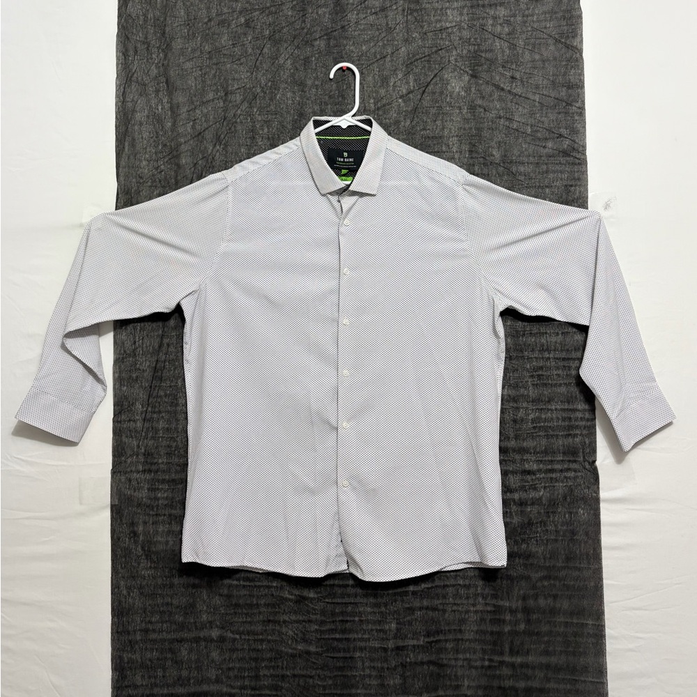Tom Baine Slim Fit Stretch Button-Up Shirt men’s XXL White Black Polka Dot(A266)